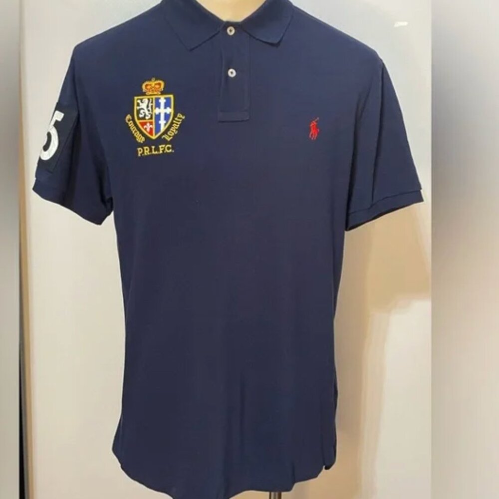 Polo Ralph Lauren “Rugby Match - War of Roses” Embroidered Navy Polo Sz. L